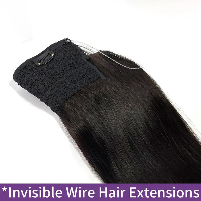 Extensions de cheveux de fil droit vrais cheveux humains fil noir naturel Extensions de cheveux humains 16-26 pouces ligne de poisson pince dans l'extension