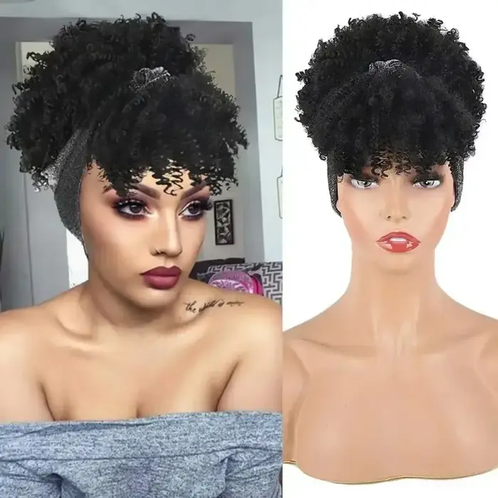 Perruque Afro Bouffante avec Frange pour Femme Noire