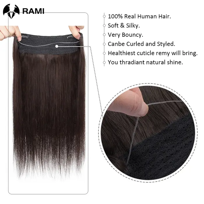 Ligne de poisson Extensions de cheveux pour femmes fil Invisible postiche Remy