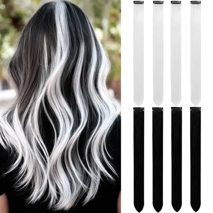 8 paquets d'extensions de cheveux synthétiques colorées 22 pouces droites à clipser sur la fête de n