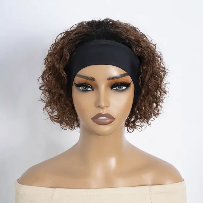 Perruque bandeau bouclée brune en cheveux humains