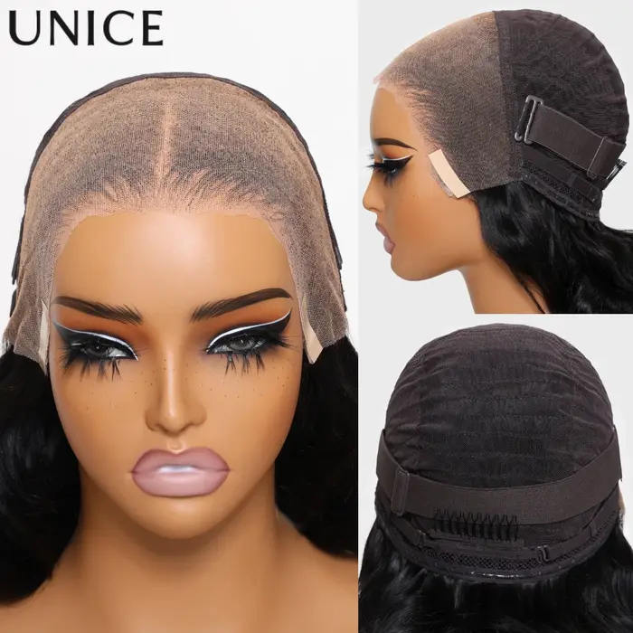 UNice brun avec reflets blonds vague de corps perruque de cheveux humains 7x5 & 13x4 dentelle pré-co