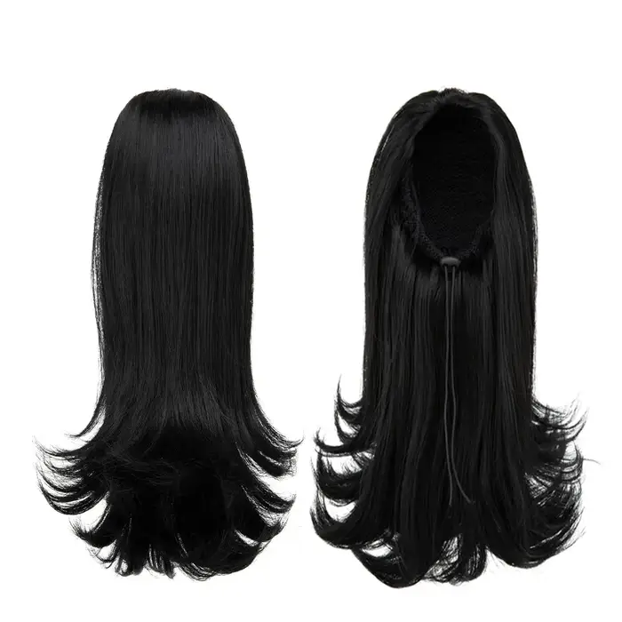 Extension de cheveux queue de cheval courte noire avec cordon pour femmes noires