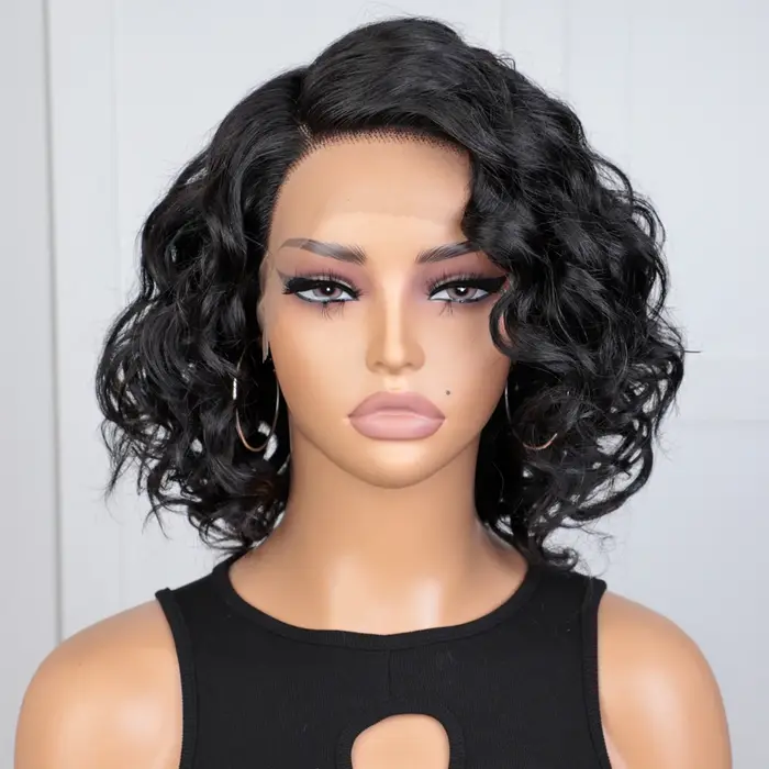 Lekker Ombre Blonde courte ondulée Bob 13x1 C partie dentelle avant perruque de cheveux humains pour les femmes brésilie