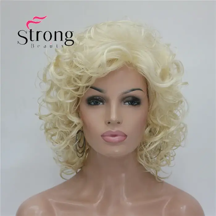 StrongBeauty – perruque synthétique courte Super bouclée et épaisse, blonde