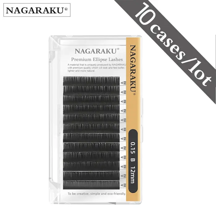 NAGARAKU gris charbon Ellipse Extension de cils 10 plateaux Lot 12 lignes Super doux naturel Premium