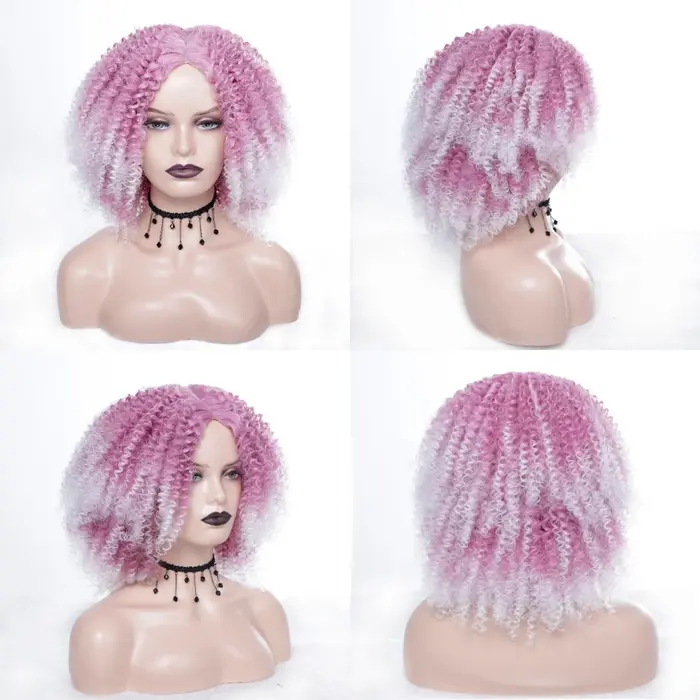 Msiperruque marron synthétique Kinkly bouclés perruques pour femmes Ombre Blonde rose rouge court Afro perruque afro-américaine noir moyen partie cheveux
