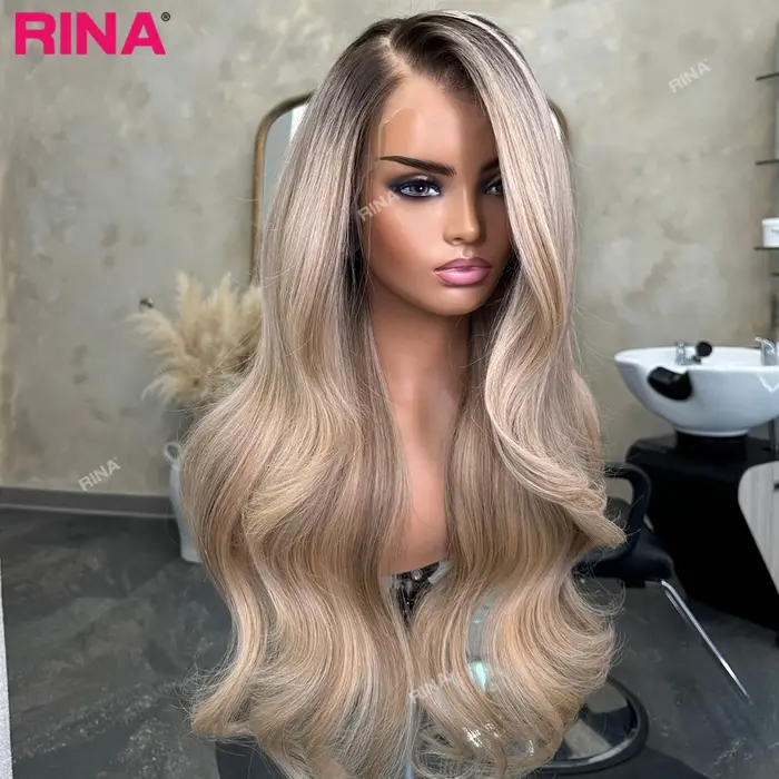 Highlights gris or 180 densité 13x6 dentelle perruque frontale pré - chanceux cheveux brésiliens