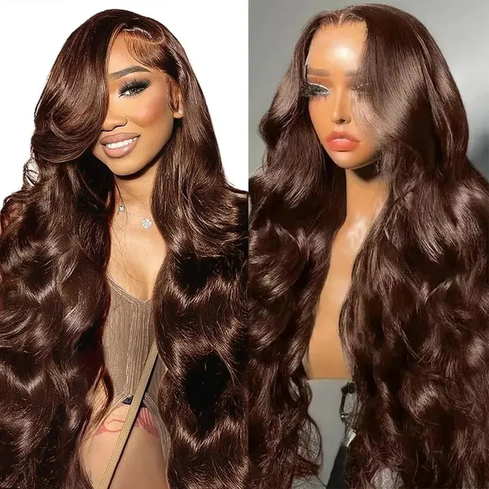 Perruque Lace Front Wig Body Wave marron chocolat, perruque Lace Frontal Wig transparente 13x4 13x6
