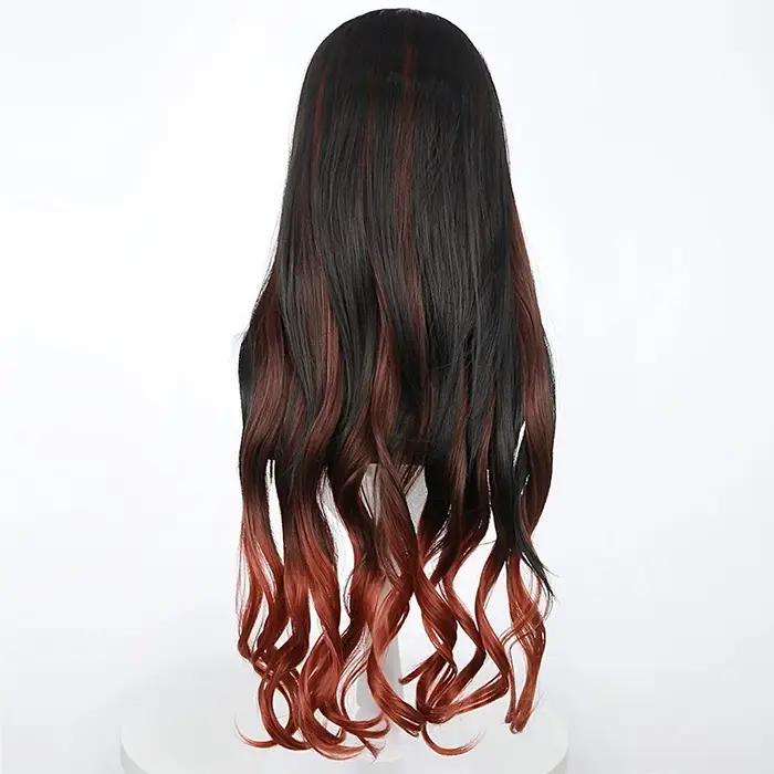 Perruque de cosplay Nezuko anime à cheveux longs bouclés