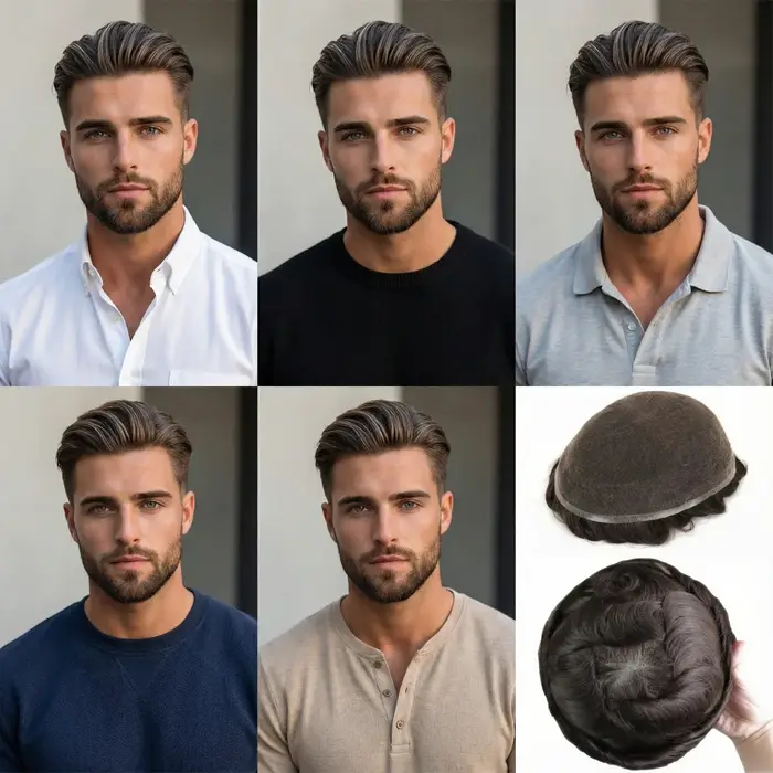 Toupet pour homme, base en dentelle complète | Perruque en cheveux humains