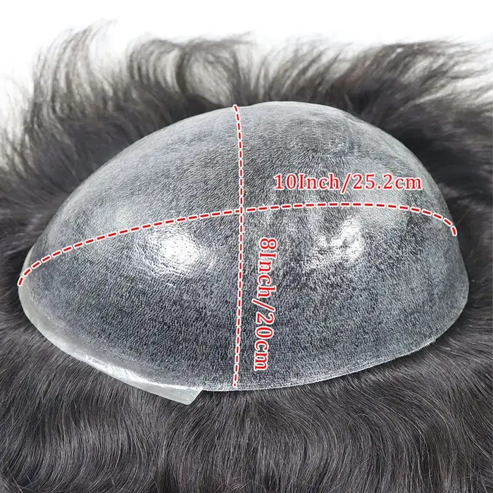 0,08-0,10 mm toupet en PU pleine peau pour hommes perruques de cheveux humains à boucle en V pour ho
