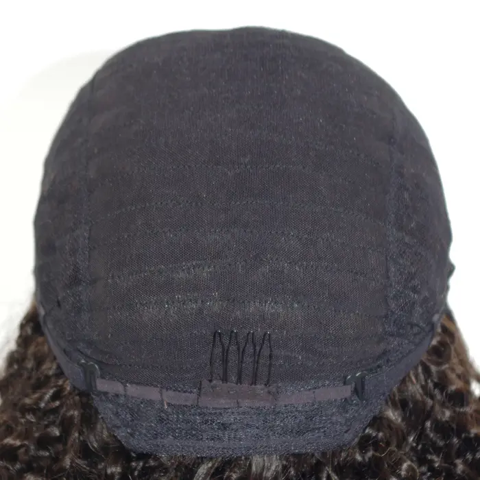 Ombre miel blond Afro crépus bouclés indien 100% cheveux humains réglable sans colle U partie perruq