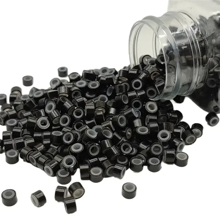1000 pièces Extensions de cheveux Micro anneaux liens perles 5mm perles doublées de Silicone pour Ex