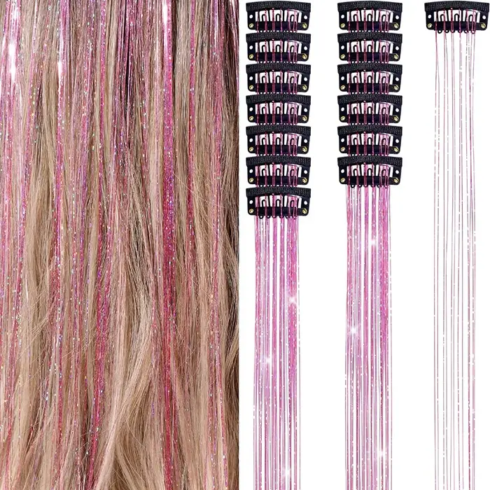Extensions de cheveux à clipser tendance, mèches colorées brillantes, cheveux de fée, mèches longues et lisses pour filles