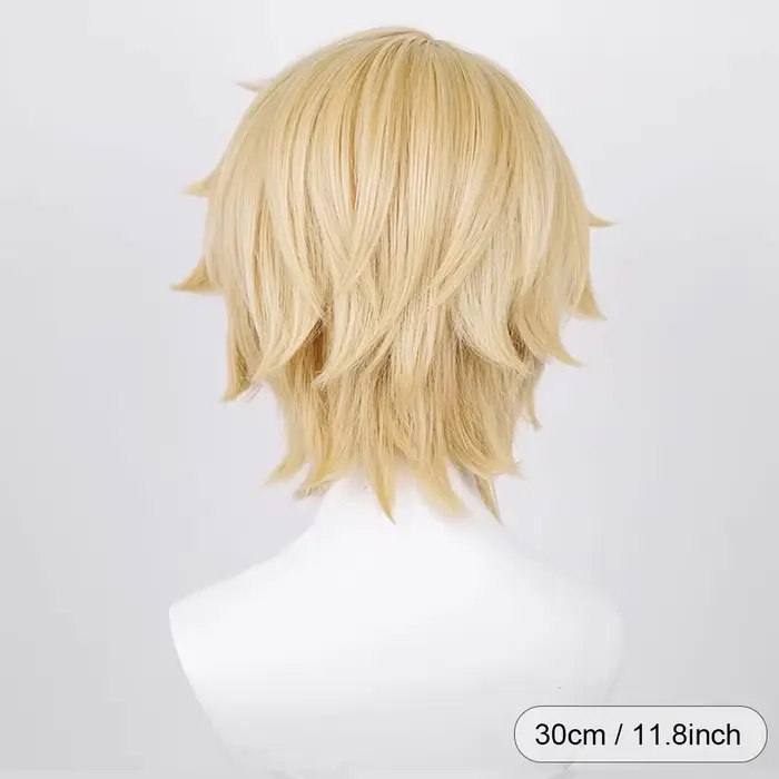 Perruque Synthétique Blonde Courte Droite avec Frange pour Homme, Anime Game Cosplay Fluffy, Perruqu
