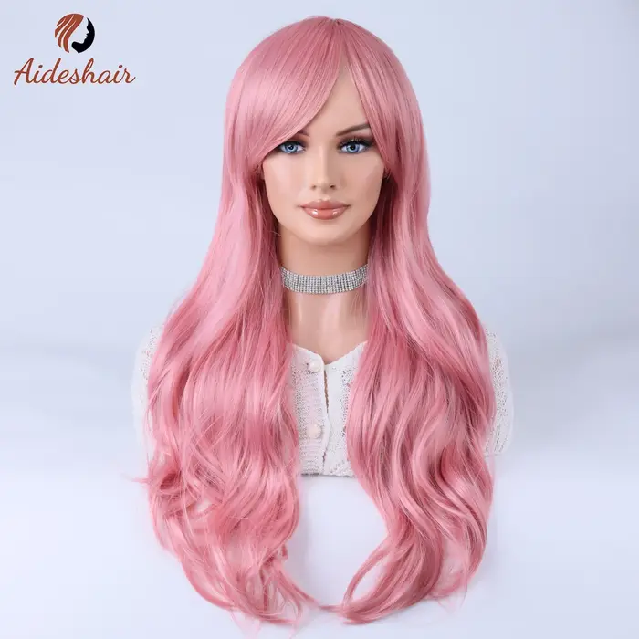 Aideshair vert foncé section moyenne frange diagonale longue perruque bouclée pour les femmes fibre