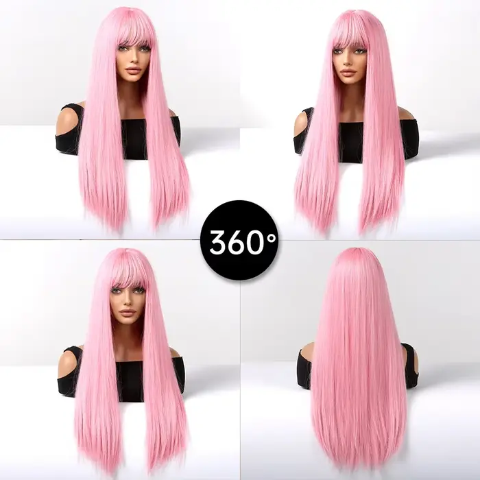 Perruque synthétique longue et lisse rose clair pour fête costumée de cosplay d'Halloween, usage quo