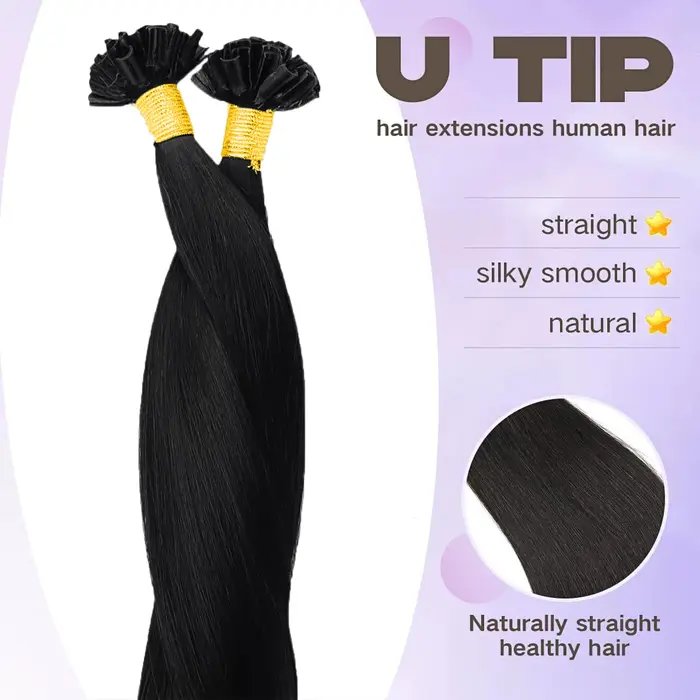 Extensions de cheveux humains U Tip 50G pointe d'ongle pré-collée Extensions Ktip de Fusion chaude cheveux doux droits noir naturel 50 brins/paquet