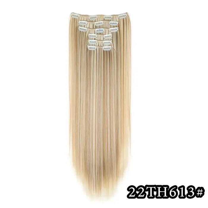 Extensions capillaires synthétiques longues et lisses, 24 pouces, 16 Clips, postiches blondes et noi
