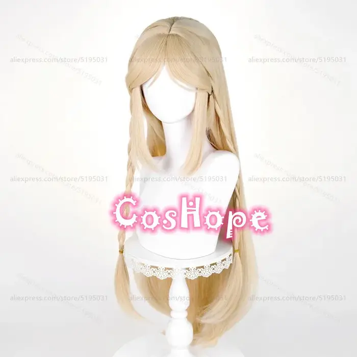 Cartethyia Cosplay perruque avec oreilles 90 cm de Long pré tressé lin doré