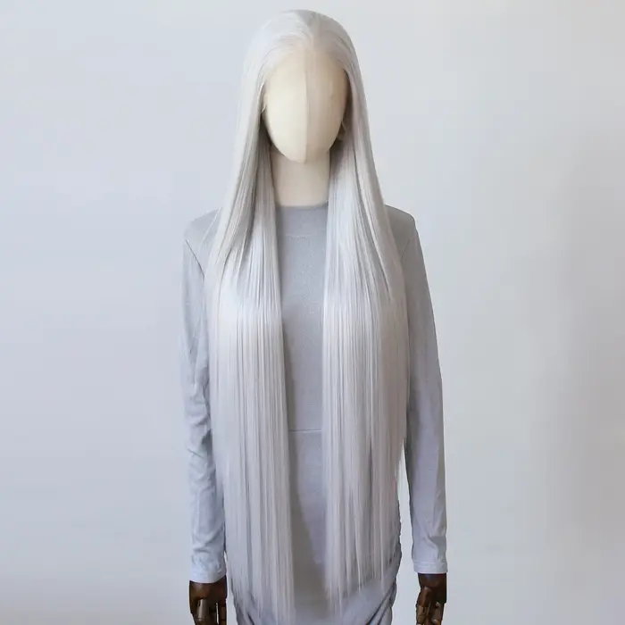 Perruque Lace Front Wig synthétique blanche argentée