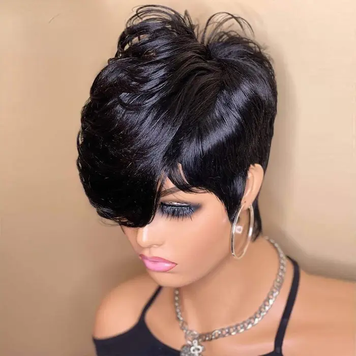 Perruque coupe lutin pour femmes perruques courtes de cheveux humains avec frange brésilienne vraie