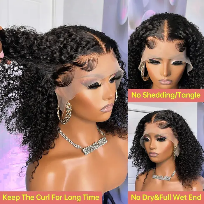 Perruques Courtes Bob Bouclées Effet Mouillé 13x4 Lace Front Cheveux Humains Brésiliens Deep Wave 13
