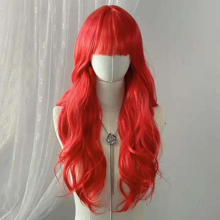 Perruque synthétique rouge de 26 pouces avec grandes vagues pour cosplay d'Halloween, costume quotidien, perruque de vacances, accessoire capillaire haute température