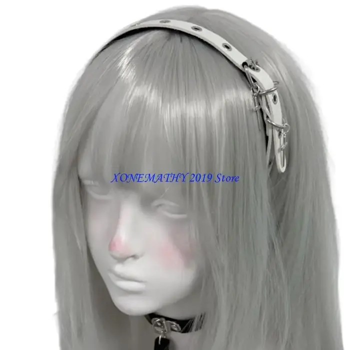 F42F Punk PU croix bandeau Goth PU Look audacieux postiche accessoires Photo