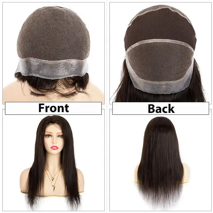 Perruques de cheveux humains Pu autour de la dentelle respirante nouée dans le centre pour femmes perruque