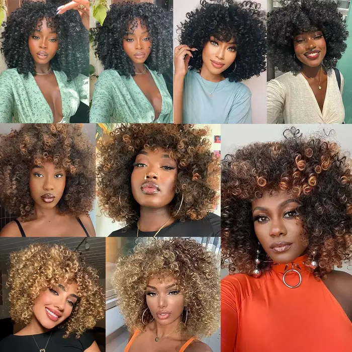 Perruques bouclées blondes pour femmes perruques courtes Afro crépues bouclées avec frange perruque