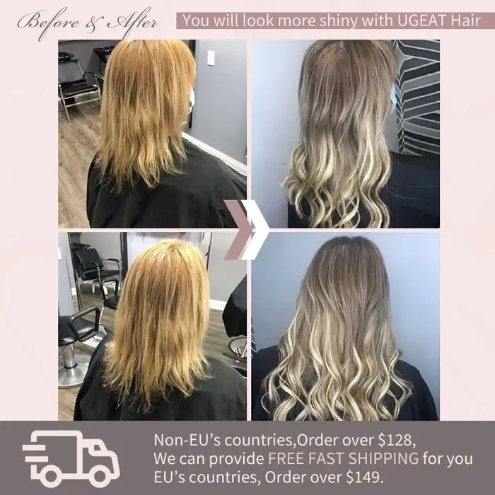 Ueget-Extensions de cheveux à clipser, Balayage argenté, Vrai Huamn, Cheveux naturels Remy, Tête com