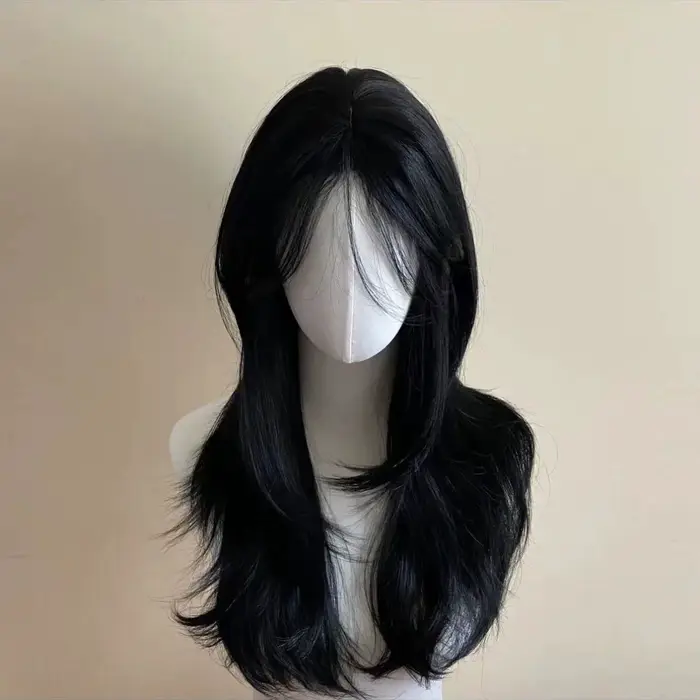 Perruque synthétique ondulée avec frange rideau et bandeau pour femme – Qualité supérieure pour usag