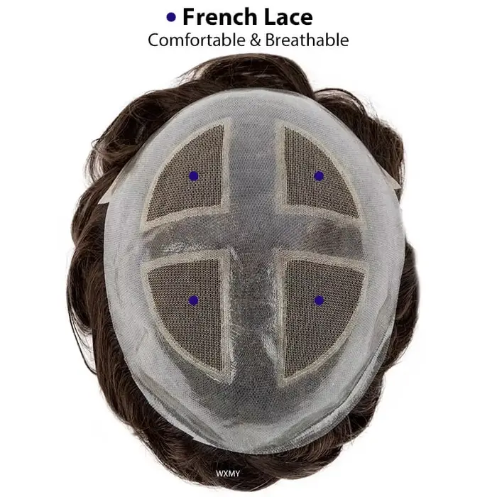 Toupet pour hommes croisé sur PU | Base de peau et dentelle + cadre en PU cheveux humains