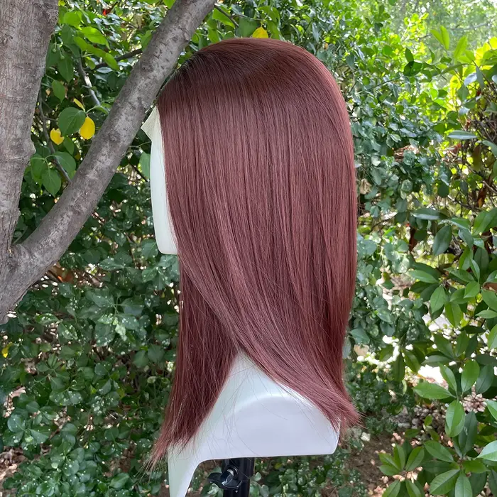 Perruque Lace Front Wig synthétique sans colle, longueur d'épaule rouge marron 13x4, perruque avec r