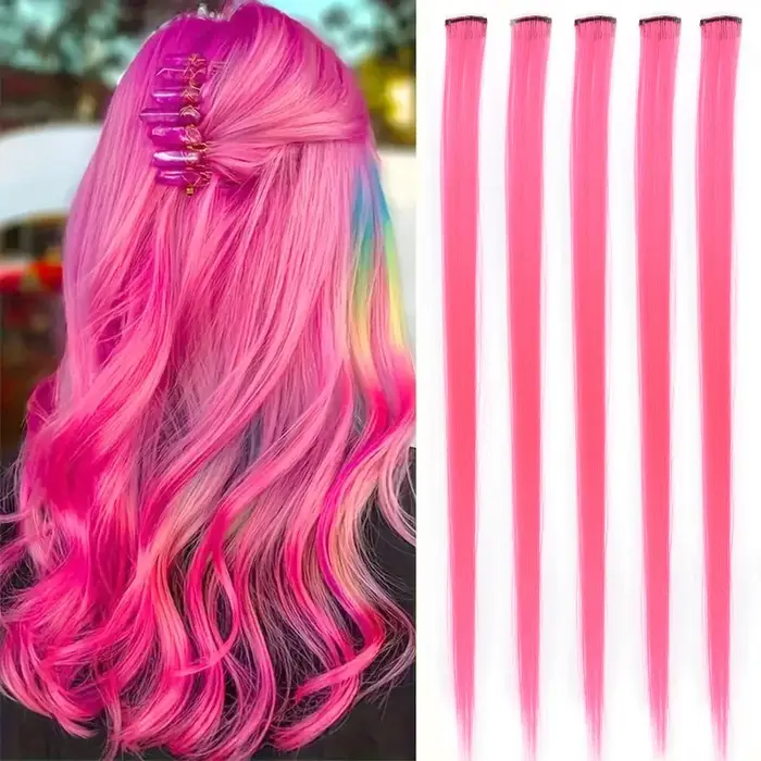 Extensions de cheveux synthétiques colorées à Clip Long de 22 pouces