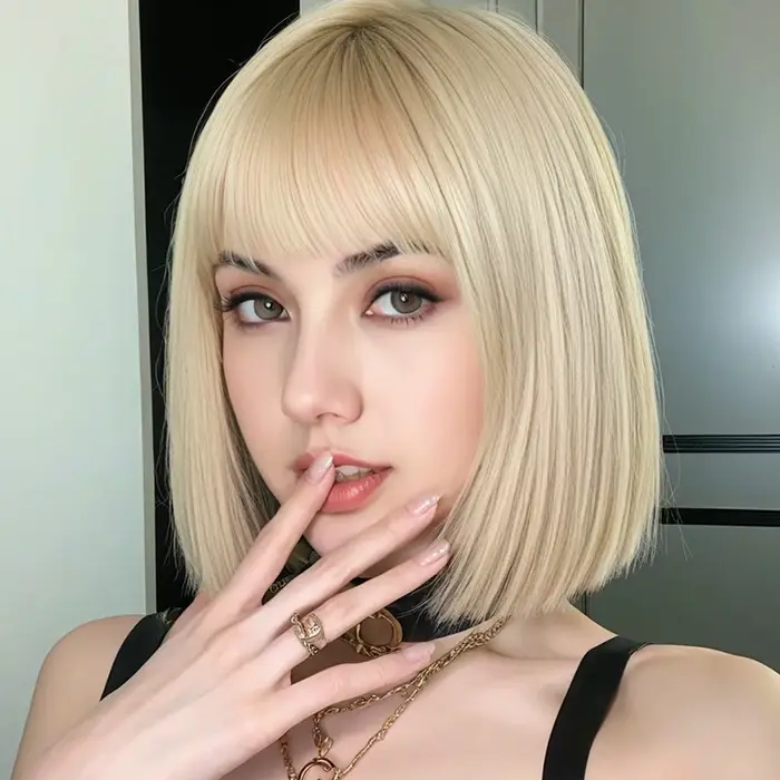 Blonde bangs wig 12 inches