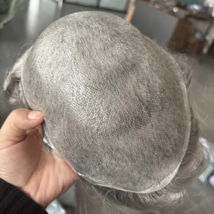 100% cheveux humains 80 densité naissance des cheveux naturelle 0.02mm Base de peau complète hommes 