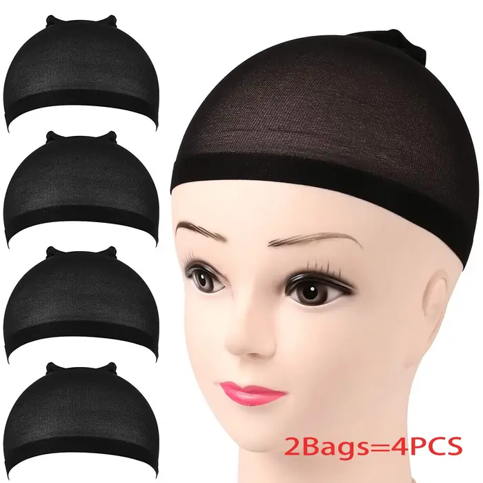 Lot de 4 bonnets à perruque en nylon, noirs et couleur chair, pour femmes, hommes et enfants, pour H