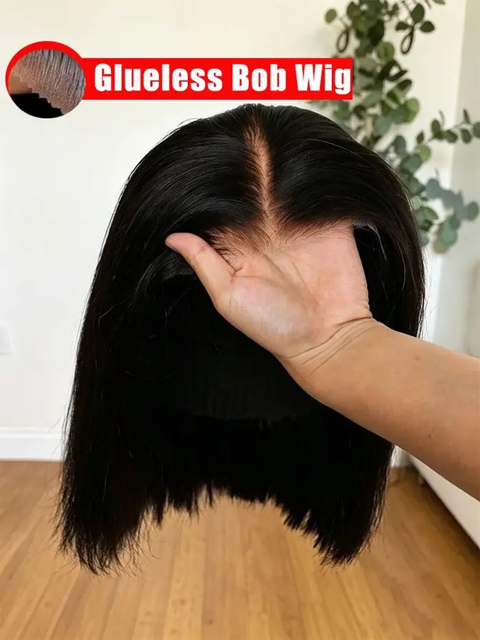 Perruque courte bob sans colle 13x4 HD Lace, couleur naturelle, cheveux humains raides mélangés, pré