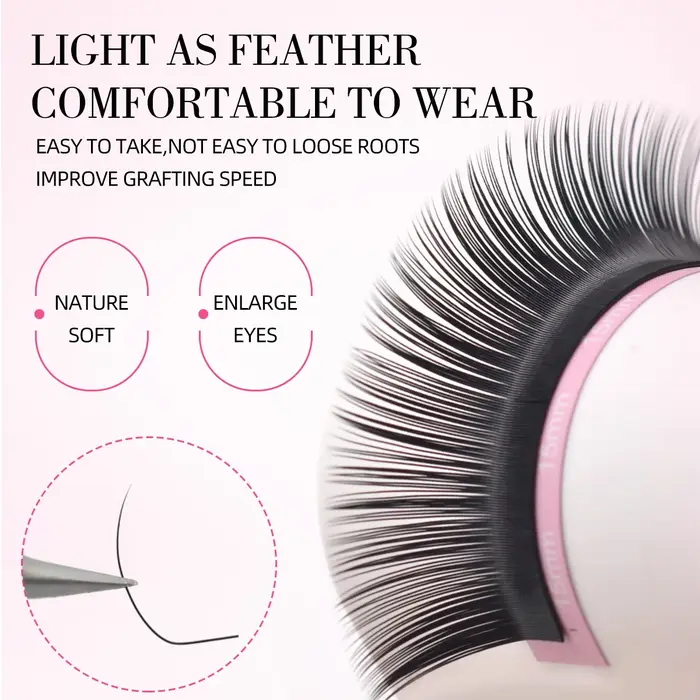 Qeelasee Extensions de cils L L + LC LD Curl vison noir mat naturel doux PBT