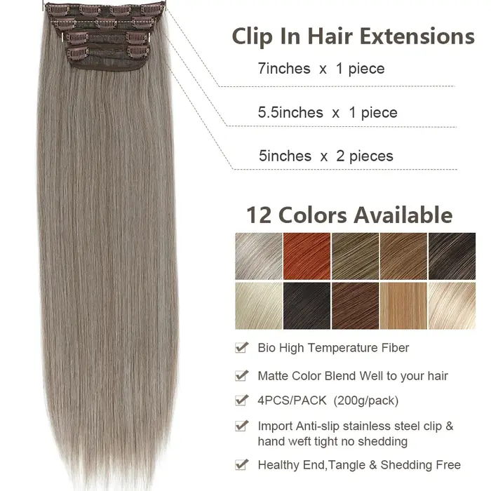 24 pouces 200 grammes M888 Ombre Blonde 27/613 4Clips dans les Extensions de cheveux raides Bio résistant à la chaleur doux Nature postiches synthétiques