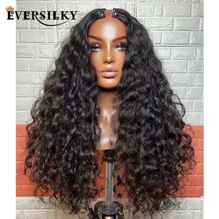 Perruque indienne en cheveux 200 humains, densité 100%, 1x4, partie en U/partie en V, noir naturel a
