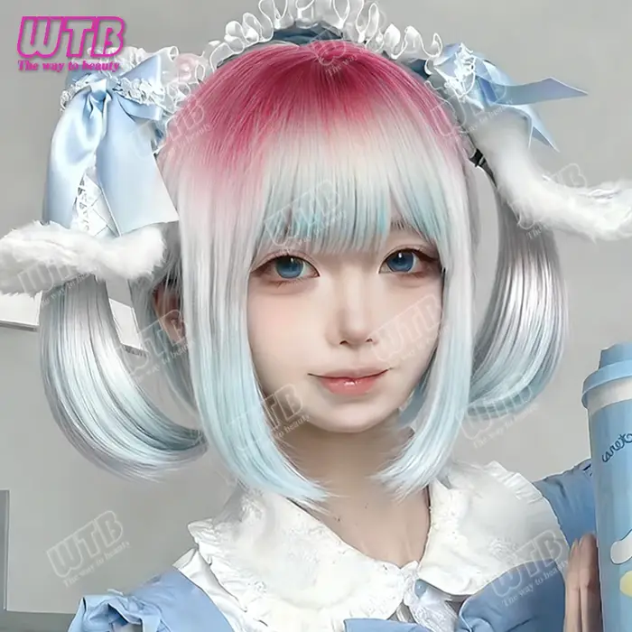 WTB Perruque synthétique Lolita dégradée avec frange droite, adaptée aux femmes et aux filles, pour les fêtes et le cosplay