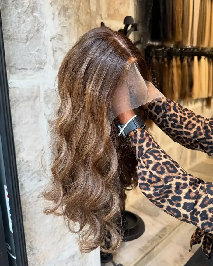 Perruque synthétique marron châtain foncé à reflets ombrés Balayage pour femmes, perruque Body Wave 