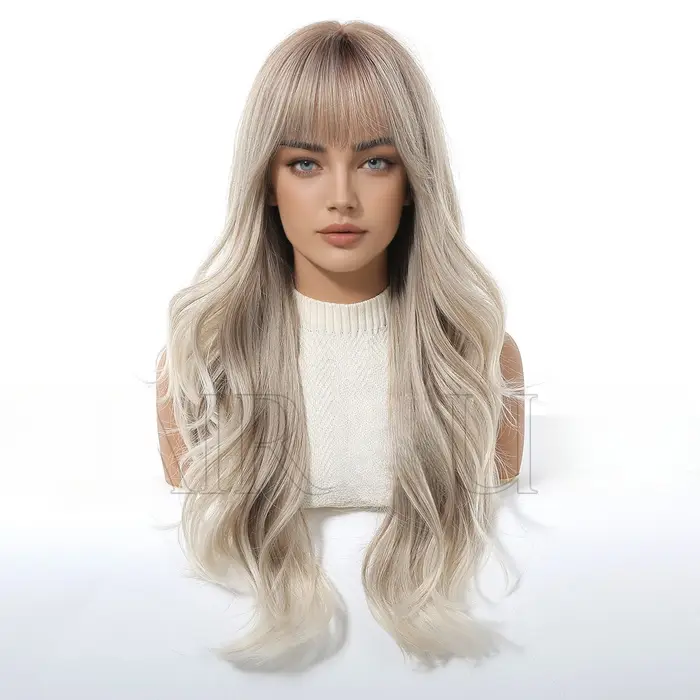 Perruque naturelle et volumineuse à cheveux longs bouclés gris blonds européens et américains