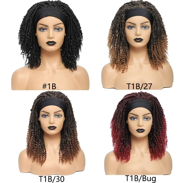 Perruque à bandeau de tête de dreadlocks courtes et bouclées pour les femmes
