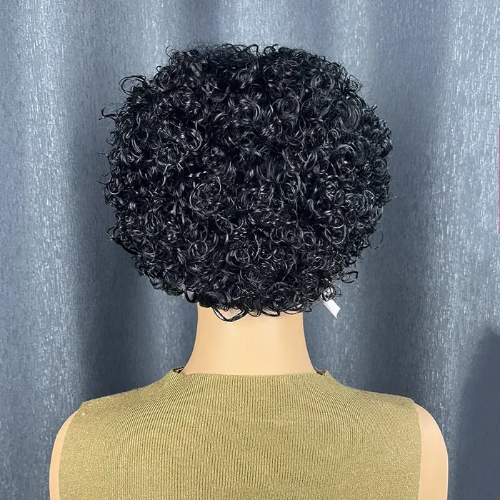 Partie latérale courte bouclée Bob perruque cheveux humains vague d'eau coupe de lutin perruques