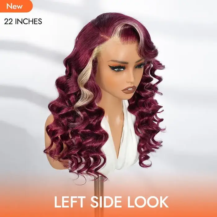 Alipearl cheveux partie latérale 13x4 bordeaux 99J perruque avec Blonde Ombre